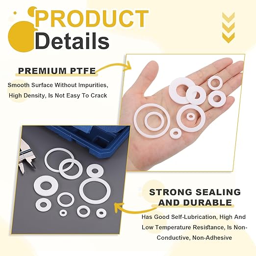 MECCANIXITY PTFE Flat Washers, 24Pack 10mm OD 6mm ID 2mm Thick Sealing Spacer Gasket Ring for Faucet Pipe Hose Bolt Machinery, White