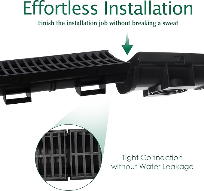 Trench Drain System with Plastic Grate, 6 Packs HDPE Channel Drainage, 39.4" x 3.9" x 1.8" Garden Drain, Total Length 236.4 Inch for Driveway Yard Pool Sidewalk Patio (6, 3.9 x 1.8 Inch)