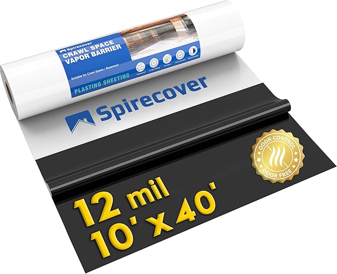 Crawl Space Vapor Barrier Plastic, 12mil 10'x40', Drop Cloth Vapor Barrier Covering for Crawlspace Encapsulation, Thick Plastic Sheeting, Black and White Panda Film