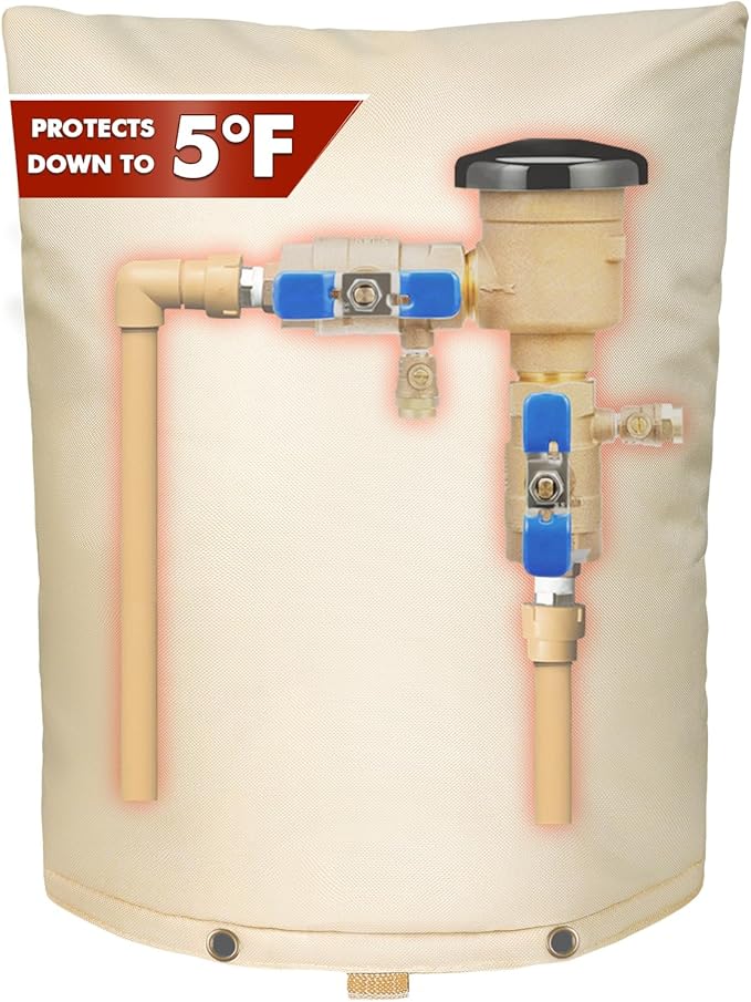 SUNICO Backflow Preventer Insulation Cover (5°F) - 5-Layer Upgrade Insulated Design Sprinkler Covers for Outside,16" W X 20" H, Backflow Insulation Cover for Sprinkler Valve ,Winter Freeze Protection