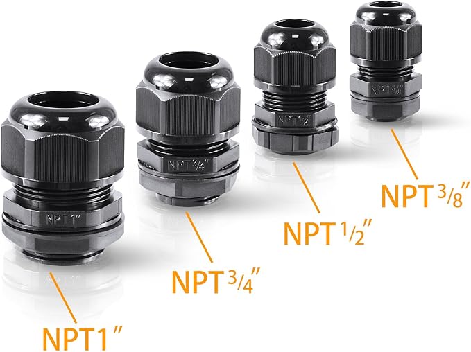 XHF 10 Pcs 3/8" IP68 Strain Relief Nylon Cord Grip Waterproof NPT Cable Glands Adjustable UL Listed and RoHS Compliant (Black)