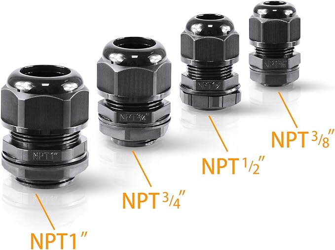 XHF 5 Pcs 1" IP68 Strain Relief Nylon Cord Grip Waterproof NPT Cable Glands Adjustable UL Listed and RoHS Compliant (Black)