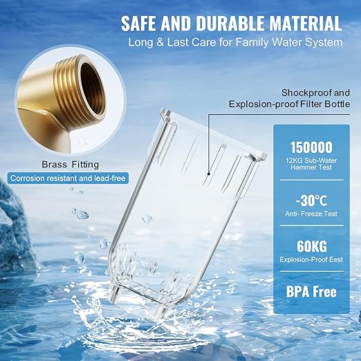 VEVOR 40 Micron Sediment Filter, 20GPM Spin Down Filter, Reusable Flushable Pre-Filtration, Whole House Sediment Water Filter, Pre-Filtration System for Well/City Water, 3/4" FNPT + 1" MNPT