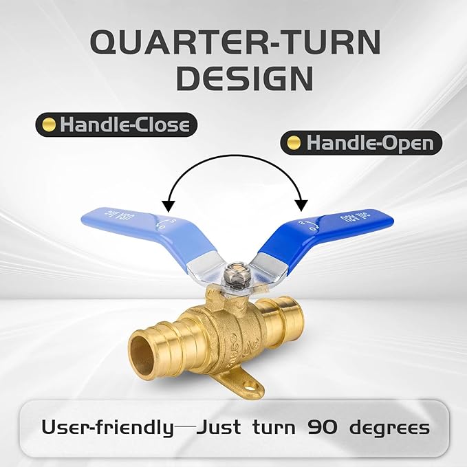 2-Pack Foskan 3/4" Brass PEX Expansion Drop Ear Ball Valve with Blue Handle, Full Port Shut-off Valve for Hot and Cold Water Distribution