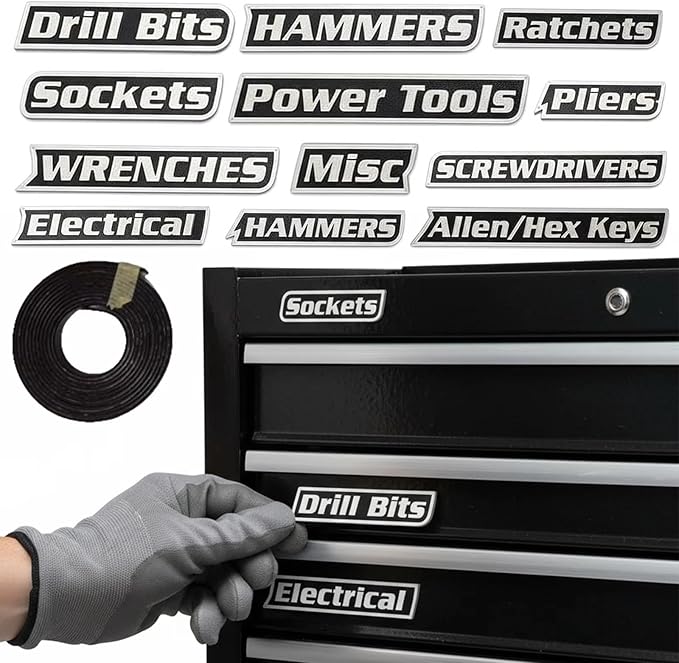 Magnetic Tool Box Labels, 12 Pack of Magnetic Toolbox Labels, Reusable Tags for Steel Toolboxes, Carts, Drawers, and Cabinets,Suitable for Mechanics (Blue)