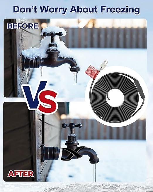 30FT Heat Tape for Water Pipes Electric Heat Tape for Water Pipe Freeze Protection, Heat Cable for Water Pipes Self-Regulating Heating Cable for Metal and Plastic Pipes, 8W/FT, 120V