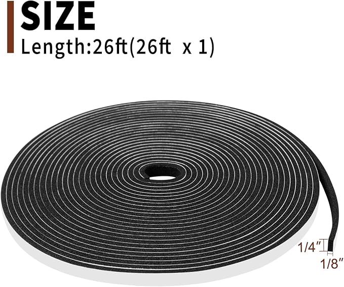 Yotache Weather Stripping Door Seal Strip 1/4" x1/8", Better Adhesive Foam Insulation Seal Tape for Door Jamb Frame, Windows, 26Ft Length