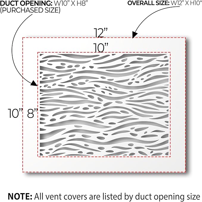 SABA Home Decor White Air Vent Cover - Acrylic Plexiglass 8 x 10 Duct Opening (10 x 12 Overall) Return Grille Decorative Covers for Walls & Ceilings NOT for Floor USE, Waves