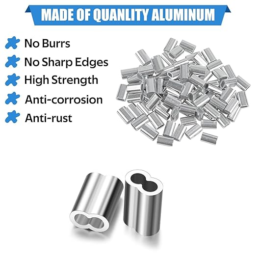 1/6"(4mm) Aluminum Crimping Loop Sleeves, Wire Rope Sleeves, Double Crimp Sleeve Cable Ferrule for Wire Rope and Cable 30PCS (1/6"(4MM))