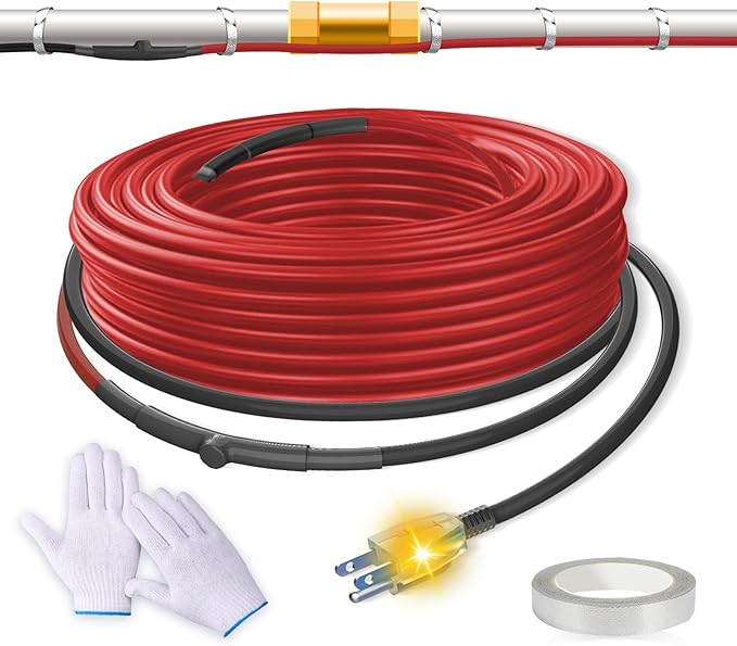 10 Feet Heating Tape for Pipe Freeze Protection with Build in Thermostat, 120 V Electric Pipe Protection from Freeze with Thermostat, 7 W/Ft, Heat Trace for Water Pipes