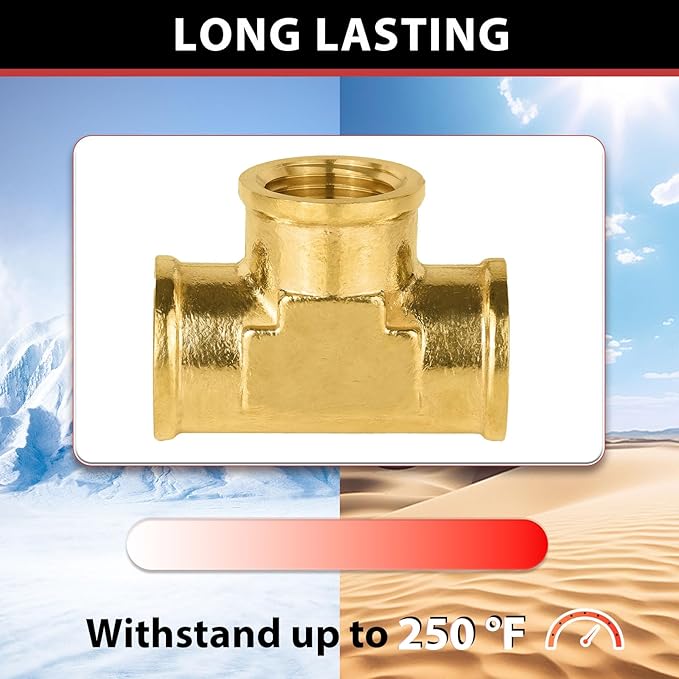 (Pack of 2) EFIELD 3/8" x 3/8" x 3/8" Female NPT Tee, Brass Pipe Fittings,(NPT100)
