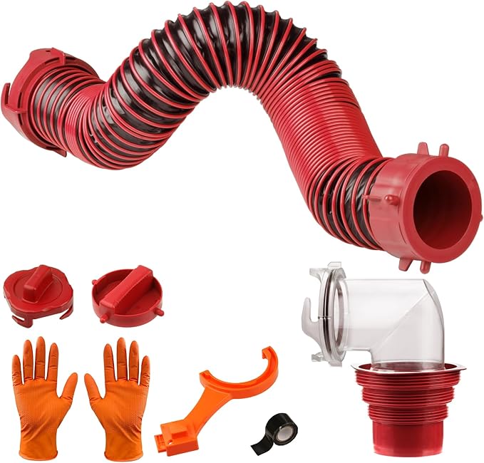 3FT RV Sewer Hose Kit: Heavy Duty Camper Waste Hose with Leak-Proof Swivel Fittings, 90° Clear Elbow, 4-in-1 Adapter, TPE Tech for Crush-Proof and UV-Resistant