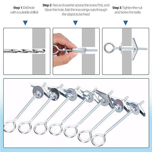 Glarks 15pcs M4 x 75mm O-Shaped Eye Bolt Toggle Anchors Set for Drywall, Toggle Bolts, Butterfly Anchors, Spring Toggle Wing Bolts for Ceiling, Sheetrock, Hollow Wall