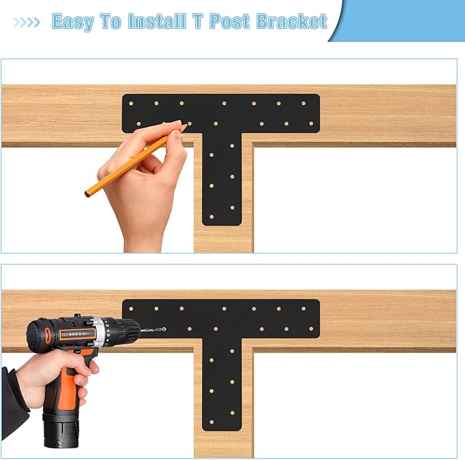 2 Pcs T Post Bracket,13"x13"T Flat Mending Plate with Black Powder-Coated Joining Brackets, Connecting Brackets, T Shape Strap Plate Fit 4x4,6x6 for Repair House,Pavilion,Truss framing