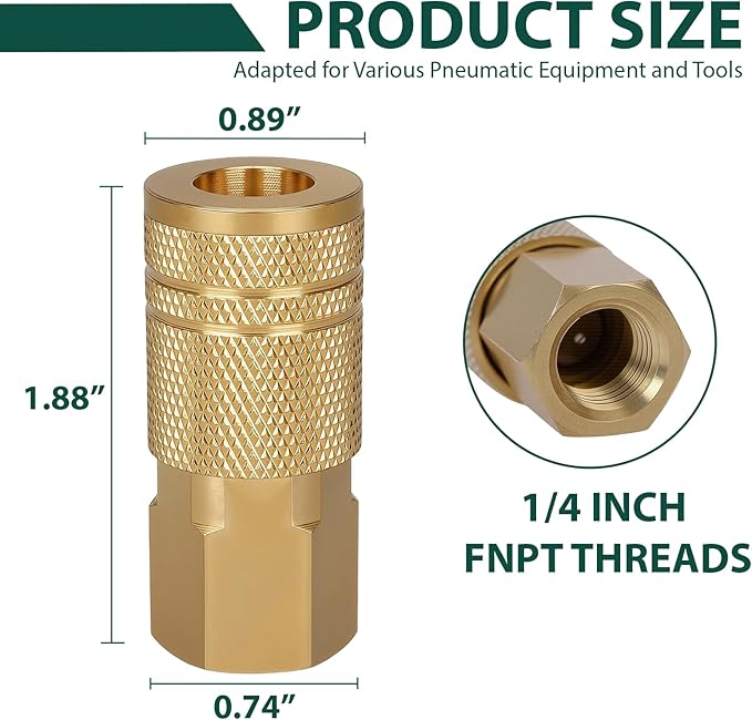 12Pcs 1/4 Inch Air Hose Fittings, 1/4'' NPT Female Industrial Couplers, Industrial Interchange Quick Connect Air Couplings, Air Tool Fittings for Professional Jobsite, Auto Shop, DIY User