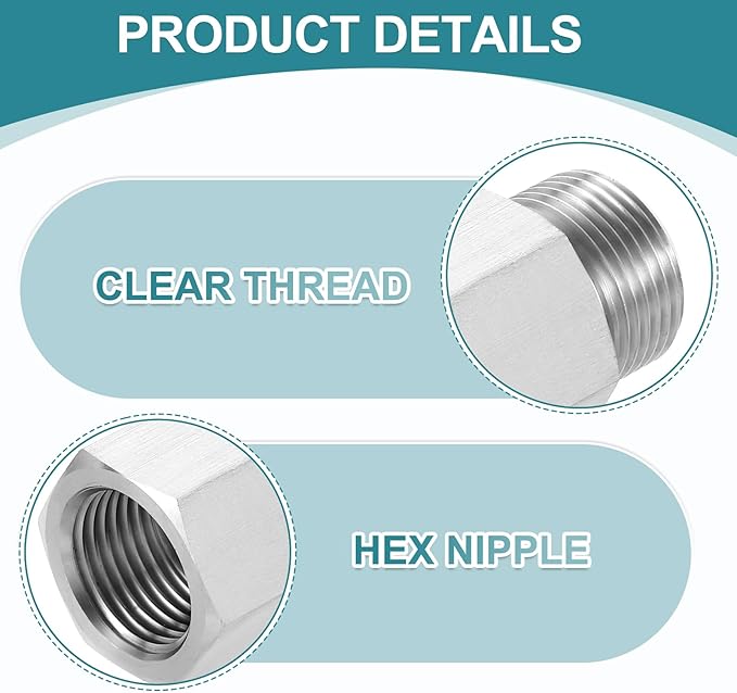 uxcell Pipe Fitting Reducing Adapter, M22 Male x G1/2" Female 304 Stainless Steel Reducer Connector for Water Oil Air Pressure Gauge, Silver