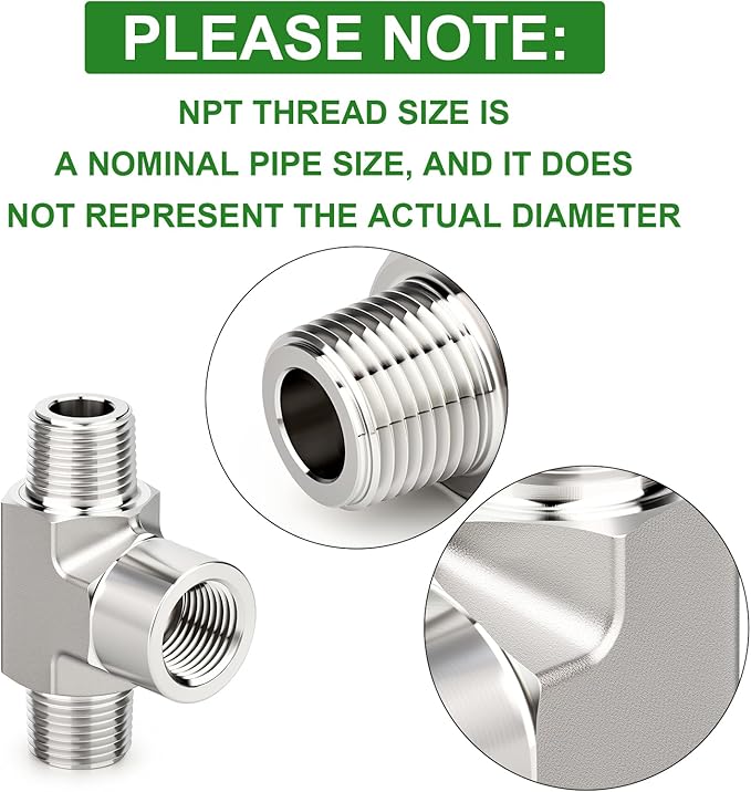 TAISHER 1PCS Forging of 304 Stainless Steel Tee Pipe Fittings, 1/4" NPT Male x 1/4" NPT Female x 1/4" NPT Male Pipe Fittings, Female Branch Tee