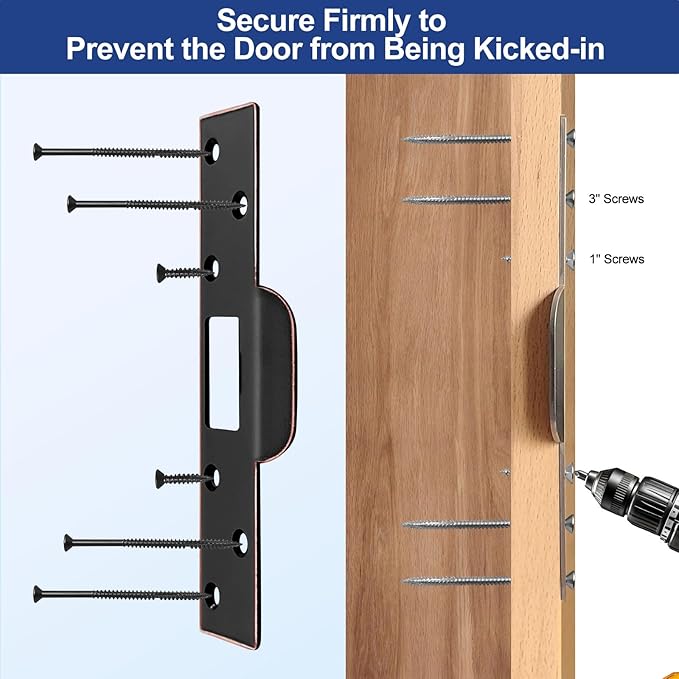 Door Strike Plate 7" Oil Rubbed Bronze, Screw Holes Relocation for Repairing Damaged Worn Frame/Slot/Jamb, Large Hole to Fix Latch Sticking, Reinforcement Striker