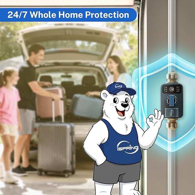 iSpring LS43WL Smart Leak Shut-Off System, Automatic Water Leak Detector with 1 Wired & 1 Wireless Sensor, Whole-Home Water Damage Protection, 1" MNPT + 3/4" FNPT