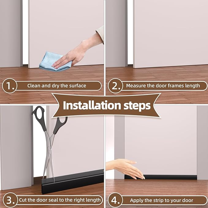 39" Door Draft Stopper for Bottom of Door, Under Door Gap Filler for Winter Cold Insulation, Door Sweep for Exterior & Interior, Weather Stripping Door Seal Blocker Noise Dust, Black