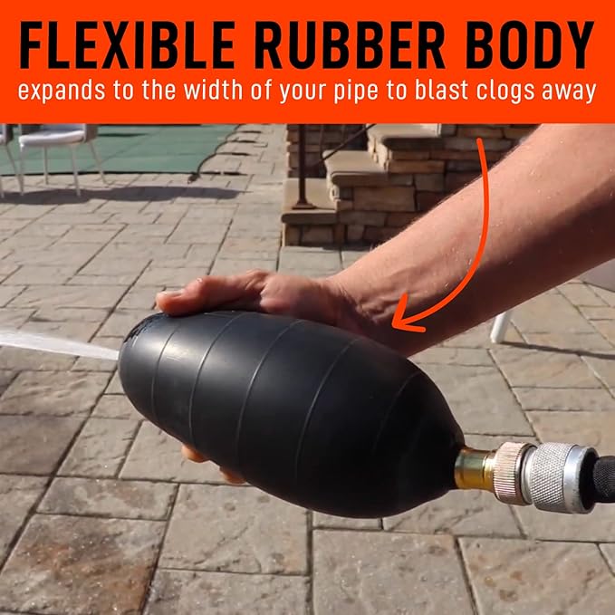 DrainX Hydro Pressure Drain Cleaning Bladder - Fits 4" to 6" Drain Pipes - Unclogs Stubborn Blockages in Bathroom Sinks, Shower Drains, Bathtubs, Plumbing Pipes