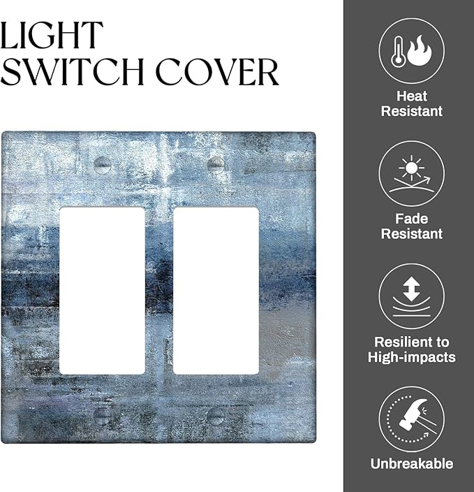 Blue and Grey 2-Gang Rocker Wall Plate Cover Abstract Art Decorative Light Switch Cover Modern Electrical Outlet Covers Kitchen Accessories & Decor