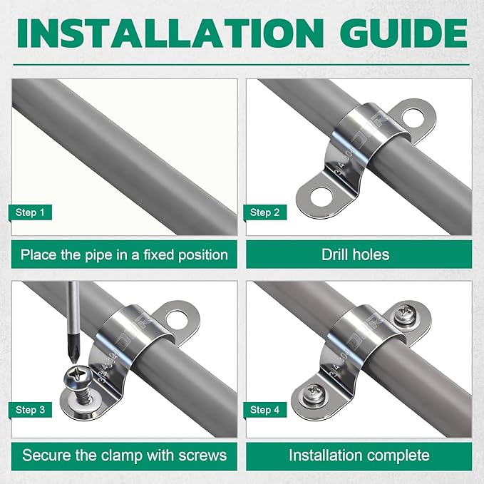 12pcs 1-3/4 Inch Conduit Clamp 304 Stainless Steel, Rigid Metal Pipe Clamp U Bracket, 2 Holes Pipe Strap for Automotive, Wire & Tube