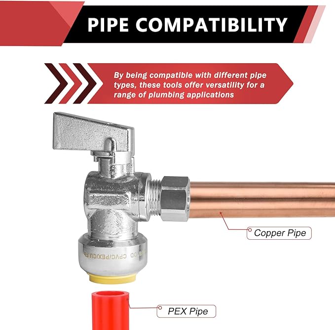 (Pack of 2) EFIELD Push Fit 1/4 Turn Angle Stop Valve Water Shut Off 1/2 Push x 3/8 Inch Compression Chrome,(PF-UNI004)