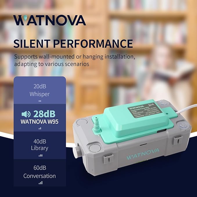 Watnova Condensation Pump 100-230V~, 50-60Hz, 95 GPH, 25ft, Automatic Condensate Removal Pump with Safety Switch for Hvac, Dehumidifier, Air Conditioning Unit