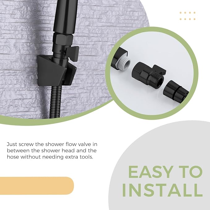 Shower Shut off Valve Matte Black, Brass Bathroom Water Restrictor for Shower Head
