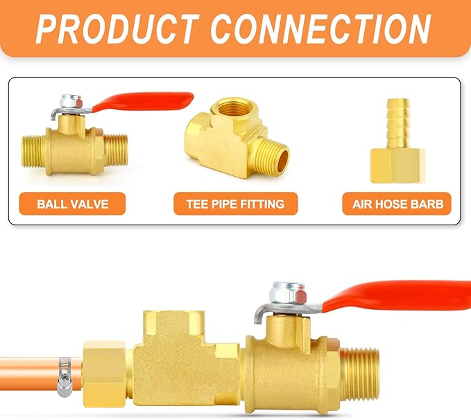 GASHER 3Pcs Brass Tee Fitting, 3/8" FNPT x 3/8" FNPTx 3/8" MNPT Pipe Fittings, Male Run Tee