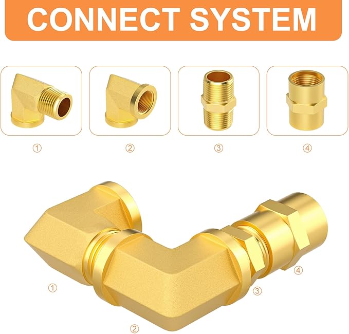 GASHER 24PCS 1/2 Inch NPT Brass Pipe Fittings, Hex Nipple, Hex Coupling, 90 Degree Barstock Street Elbow Air Hose Fittings