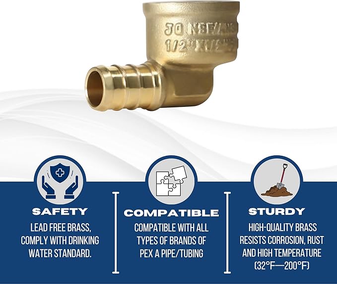 XFITTING 1/2 Inch Pex x 1/2 Pex Inch Female NPT Elbow, 25 Pieces