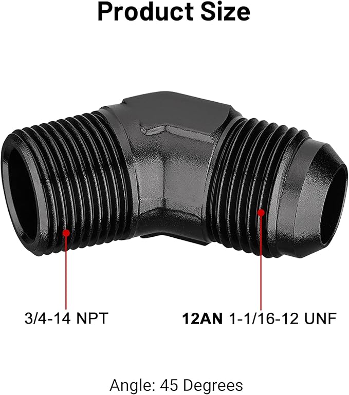 EVIL ENERGY 12AN Male Flare to 3/4" NPT Pipe 45 Degree Fitting Adapter Aluminum Black