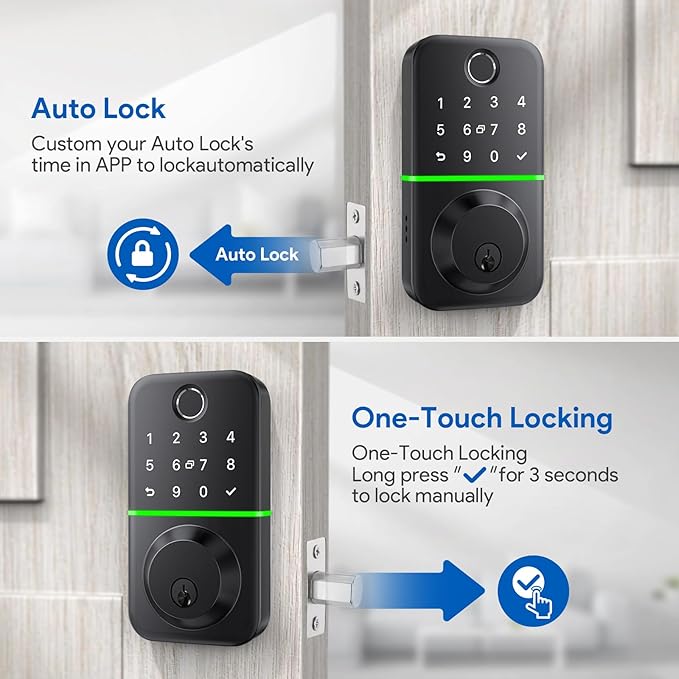 Smart Door Lock Deadbolt with Keypad: Keyless Entry Door Lock - Fingerprint Lock for Front Door - Electronic Lock with Bluetooth and APP Control