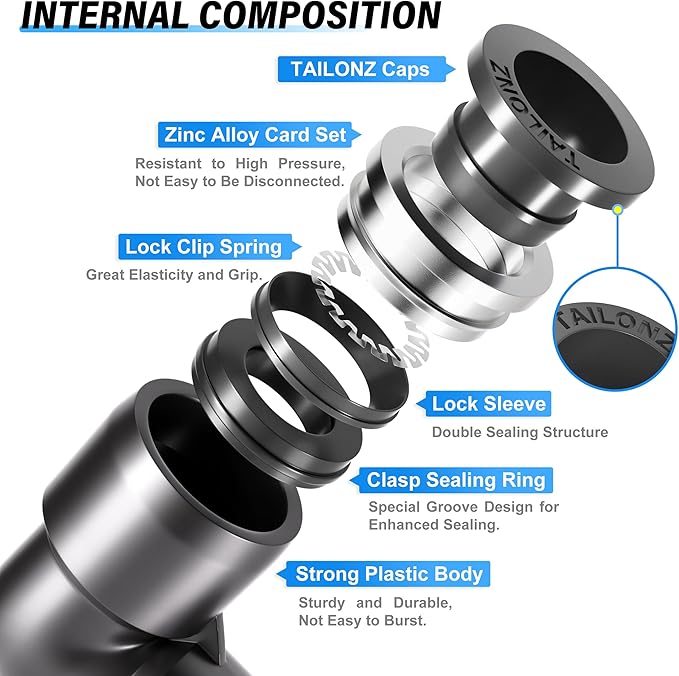 TAILONZ PNEUMATIC Elbow and Straight Combination 3/8 Inch Tube OD x 3/8 Inch NPT Thread Push to Connect Fittings PC-3/8-N3+PL-3/8-N3(Pack of 12)