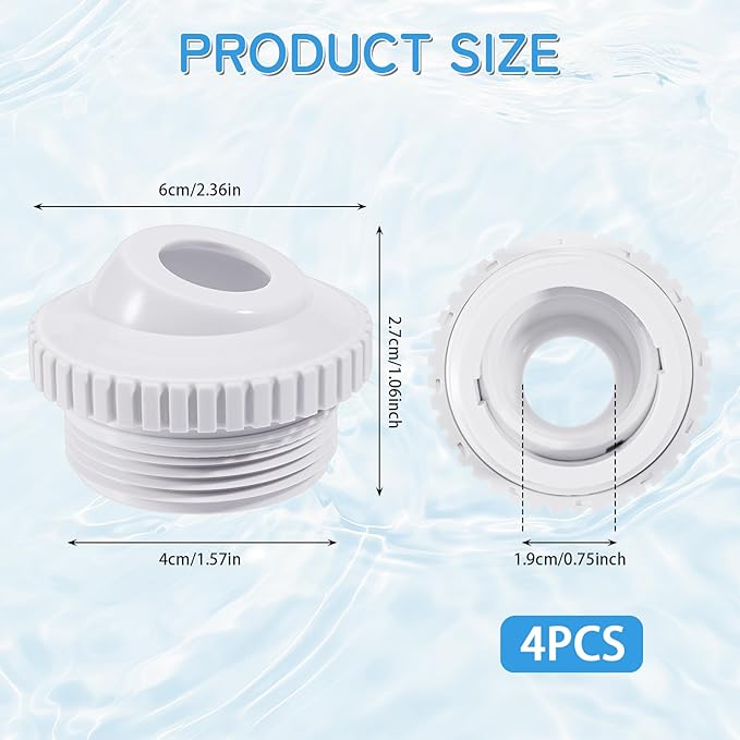 hongbo 4Pcs Pool Jet Nozzles for Hayward SP1419D, 3/4" Adjustable Opening Rotating Eyeball, Directional Flow Eyeball Inlet Jet with 1-1/2 Inch MIP Thread, Swimming Pool Return Jet Bathtub spa Jet