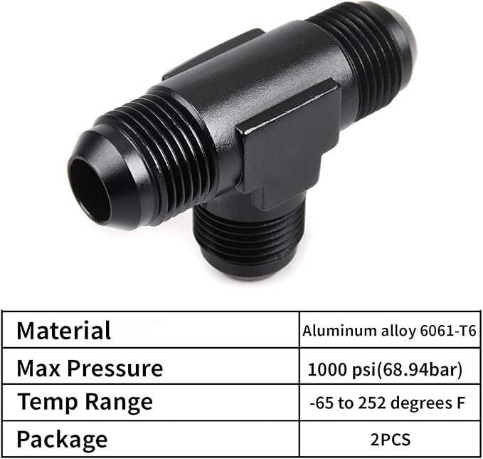 8AN Male Flare Tee Fitting Adapter T Fuel Hose Union Aluminum 2Pcs