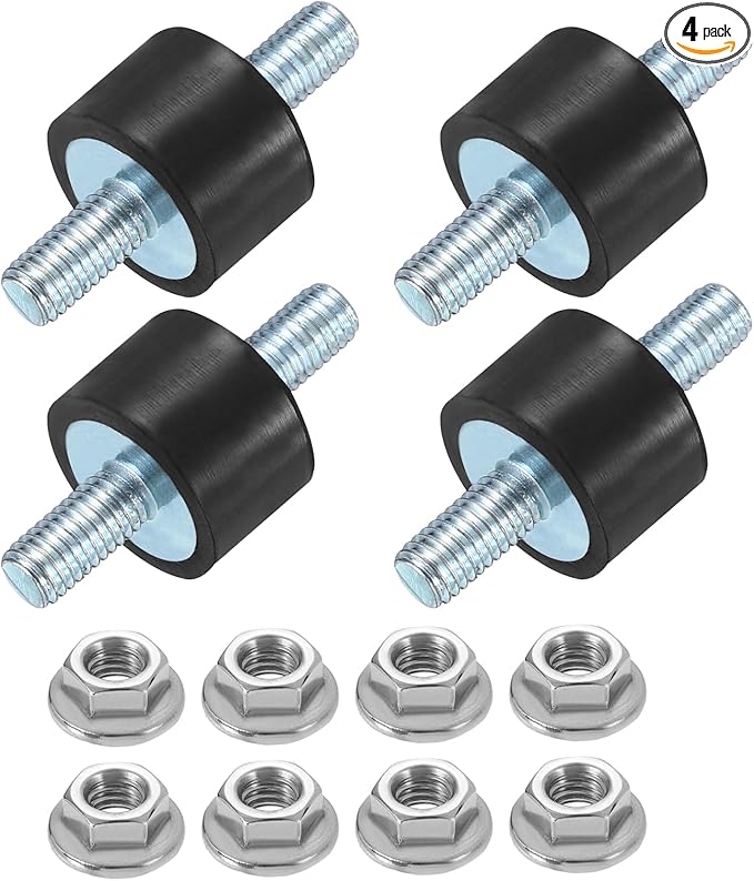 uxcell 4Pcs M5 x 12mm Rubber Mounts, 10 x 15mm Cylindrical Anti Vibration Isolator Studs Shock Absorber Double Studs with Nuts for Car Bobbin Generator Air Compressors