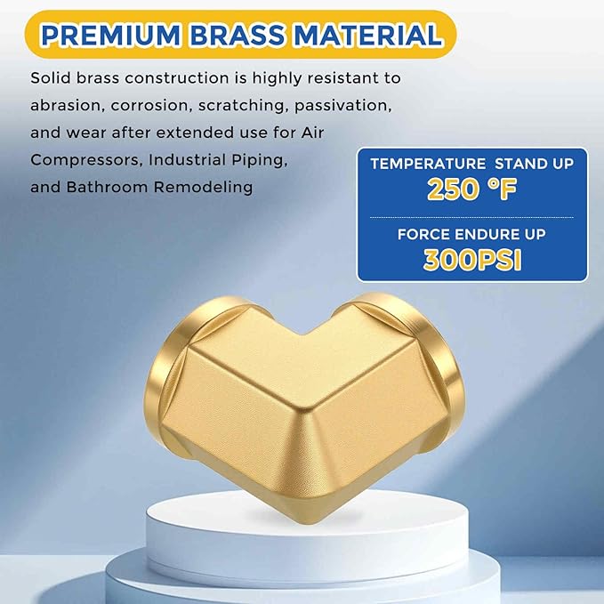 5 Pack Brass Pipe Fittings, 90 Degree 1/2" FeMale NPT to 1/2" FeMale NPT Barstock Street Elbow with Sealing Tape, Forged Pipe Fitting Connector for Air, Oil, LP