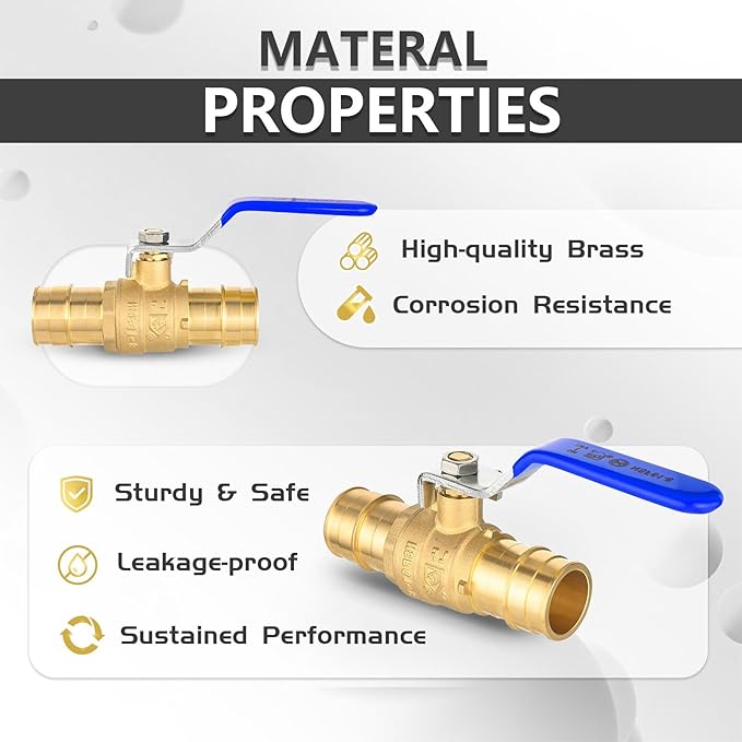 30-Pack Foskan 1" Brass PEX-A Ball Valve with Blue Handle, Quarter Turn Full Port Valve for PEX-A Pipe Connection
