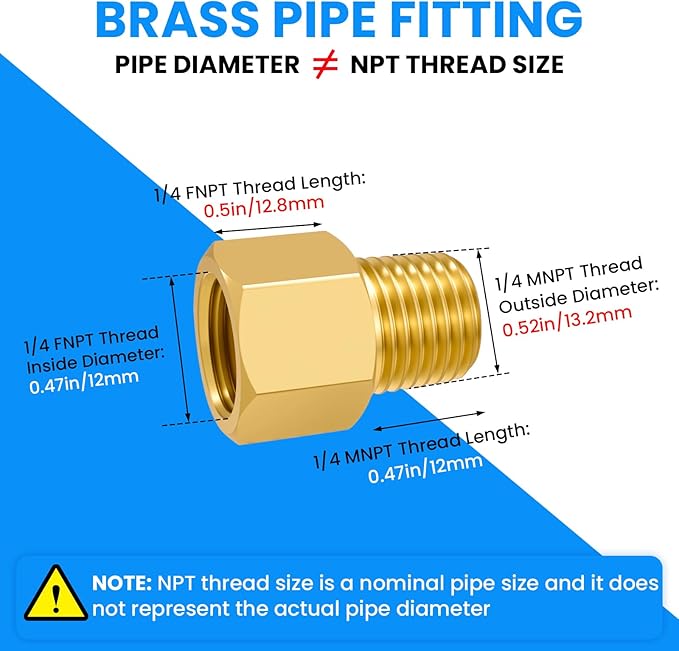SDTC Tech 2-Pack Brass Pipe Fitting 1/4 NPT Thread Male to 1/4 NPT Thread Female Reducer Adapter, Brass Pipe Extension Connectors