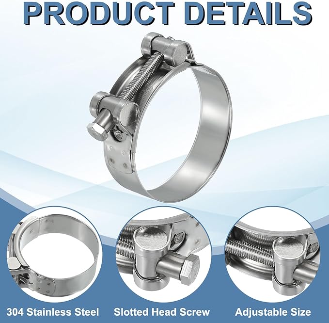 PATIKIL 64-67mm T-Bolt Hose Clamp, 4 Pack Intercooler Pipe Tube Clamps 304 Stainless Steel Radiator Hose Clamp for 2.52"-2.64" Pipe