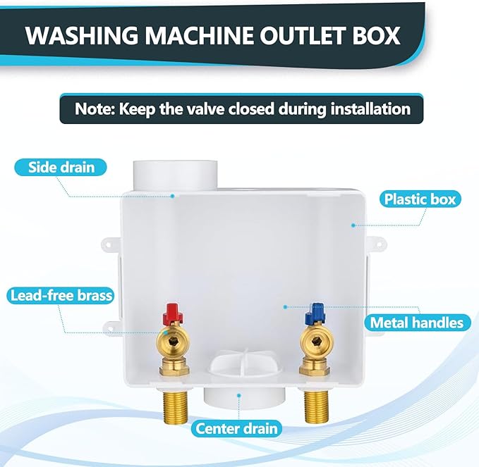 Washing Machine Outlet Box, Center Drain/Side Drain, 1/2 Inch MIP Sweat Inlet x 3/4 Inch MHT Outlet Connection, Laundry Washer Valve Outlet Box (Pack of 10)(WM001-10Pack)