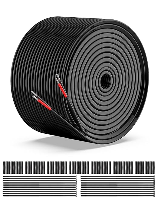 NAOEVO 16 Gauge Wire 2 Conductor Electrical Wire, 16 AWG Stranded PVC Cord, 12V Low Voltage/Tinned Copper/Flexible Cable for Automotive Wiring, Lamp Cord, Marine Cable (100FT)
