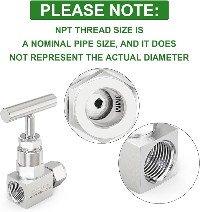TAISHER 1PCS 304 Stainless Steel High Pressure Straight Needle Valve 1/8" NPT Female x 1/8" Tube OD For Flow Control Water Gas Oil