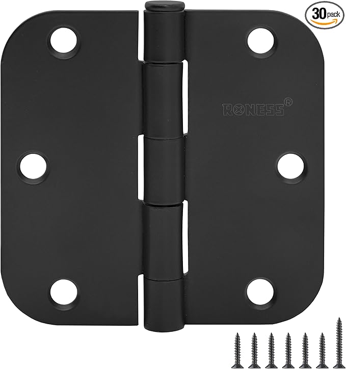 30 Pack Matte Black Door Hinges 3.5 Inch, 5/8" Radius Rounded, Standard Residential for Doors 3 ½",Sturdy Hinges, Interior Hinges