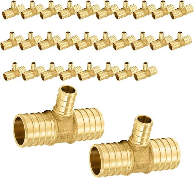 30-Pack PEX Fittings Niikappu 1"x1"x1/2" Pex Tee, Brass Crimp Pipe Fittings for PEX Pipes, ASTM F1807