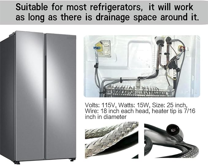for Braided Aluminum Drain Pan Heater,defrost Drain Heater,Compatible with Supco SH201,Suitable for 115V 15W, Length 25 Inches