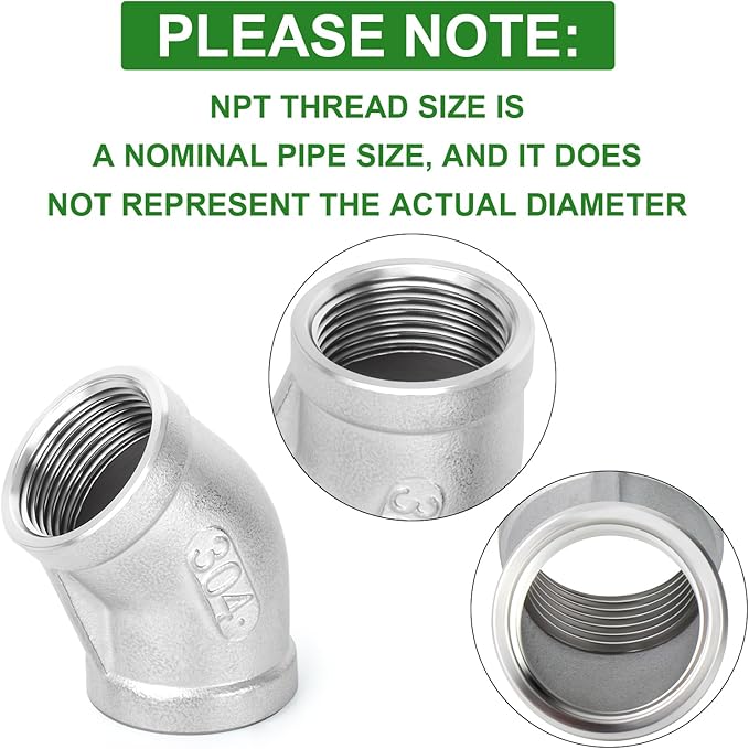 TAISHER 10PCS 304 Stainless Steel 45 Degree elbow,1/2" NPT Female x 1/2" NPT Female 304 Stainless Pipe Fitting